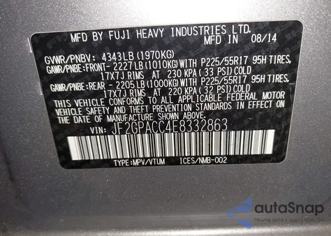 2014 Subaru Xv Crosstrek 2.0I Premium z USA, uszkodzony, nr VIN JF2GPACC4E8332863